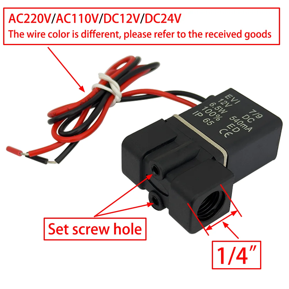 DC12V 24V AC110V 220V Normally Closed 1/4"Silent Oil Free Bidirectional NormallyClosed Pneumatic Solenoid Valve image 3