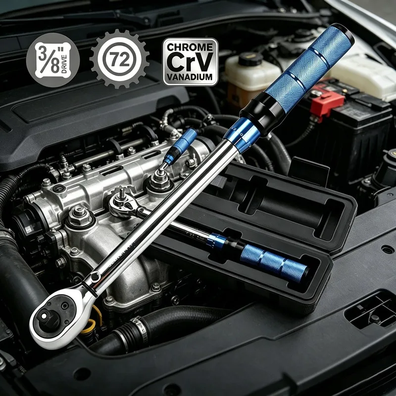

3/8" Drive Adjustable Torque Wrench Precision Hand Tool for Automotive Repair Comfort Grip Handle Durable Steel Construction