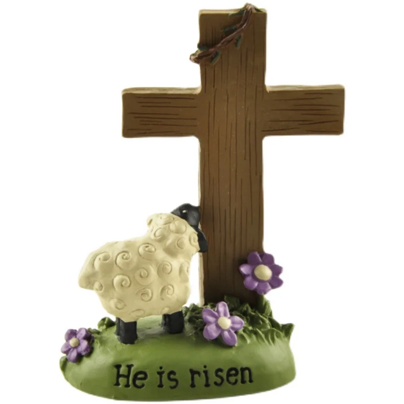 He is risen Cute Sheep American Rural Home Decorations Gifts Resin Craft My LORD and Savior Home Decor Office Desk Decoration