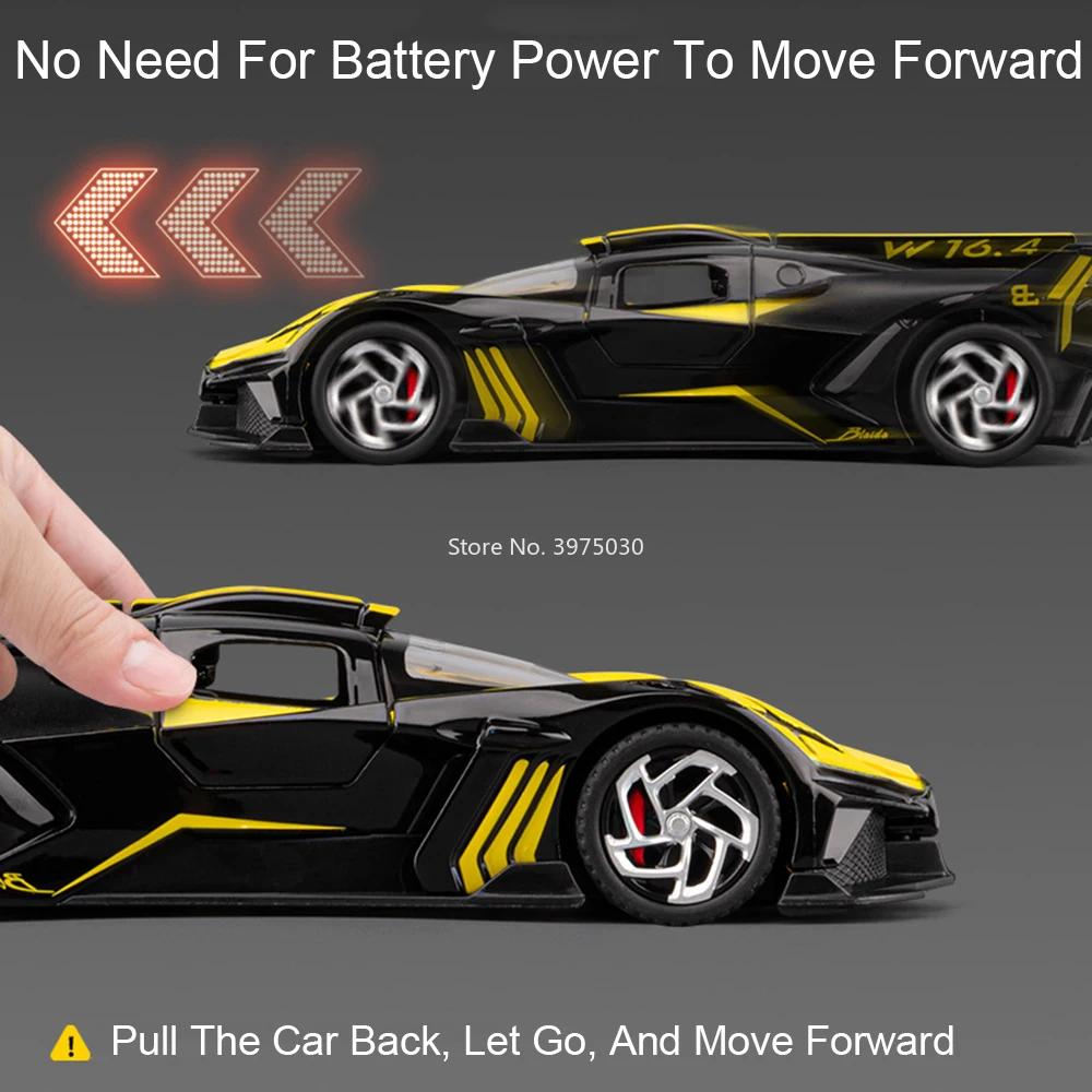 1:32 부가티 볼라이드 자동차 장난감 합금 다이캐스트 모델 휠 풀백 슈퍼카 도어 오픈 미니어처 차량 어린이 교육용