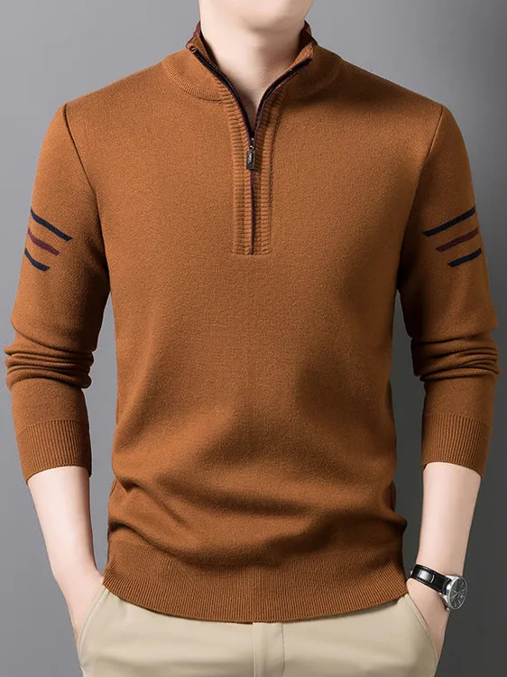 

Теплая вязаная мужская кофта с воротником-стойкой на молнии, удобная, дышащая, для осени и зимы, для поездок на работу, дома и повседневной носки