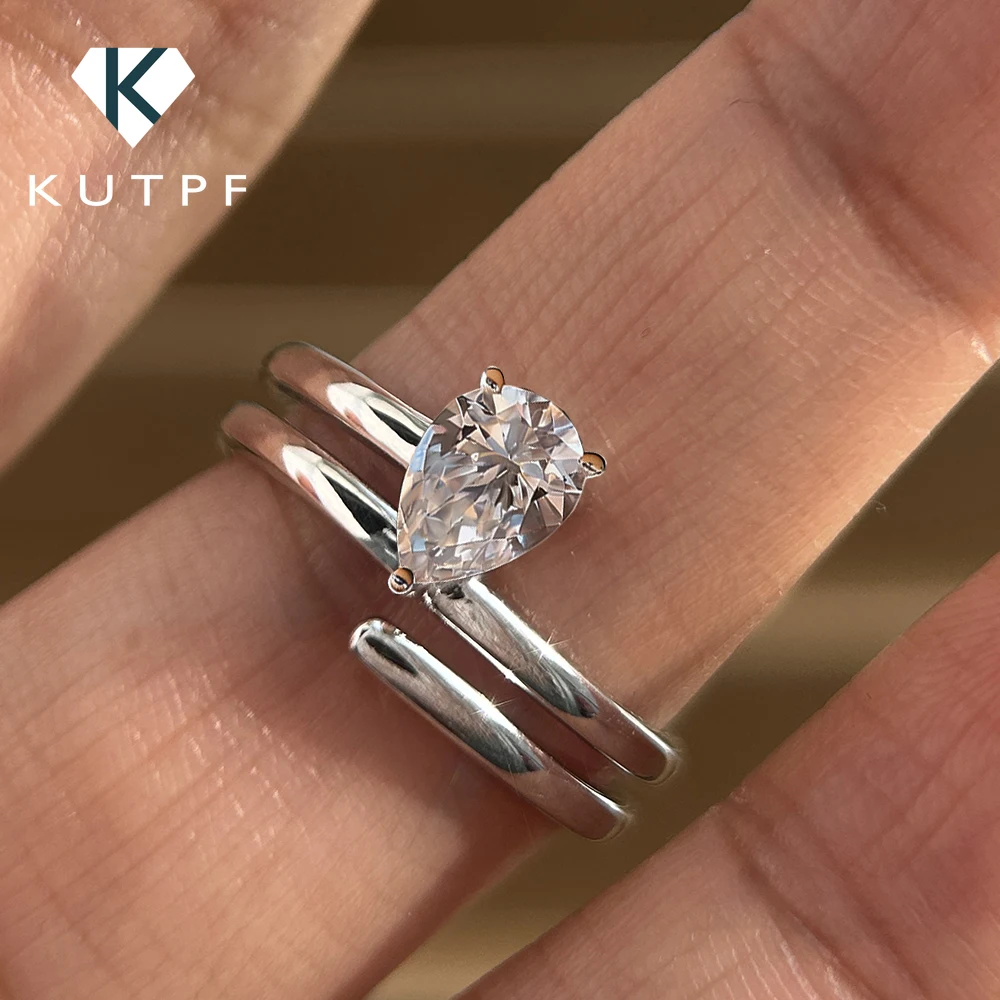 

0.5Carat Waterdrop Moissanite Ring with Certificate Pear Cut Solitaire Diamond Open Wrap Band for Women S925 Silver Tail Ring