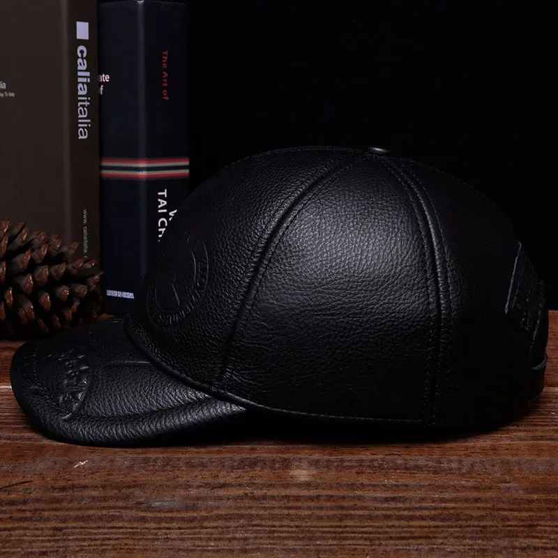 HL131 2021 Men\'s Genuine Leather Baseball Cap Hat Brand New Style Spring Genuine Cow Leather Baseball Cap Hat