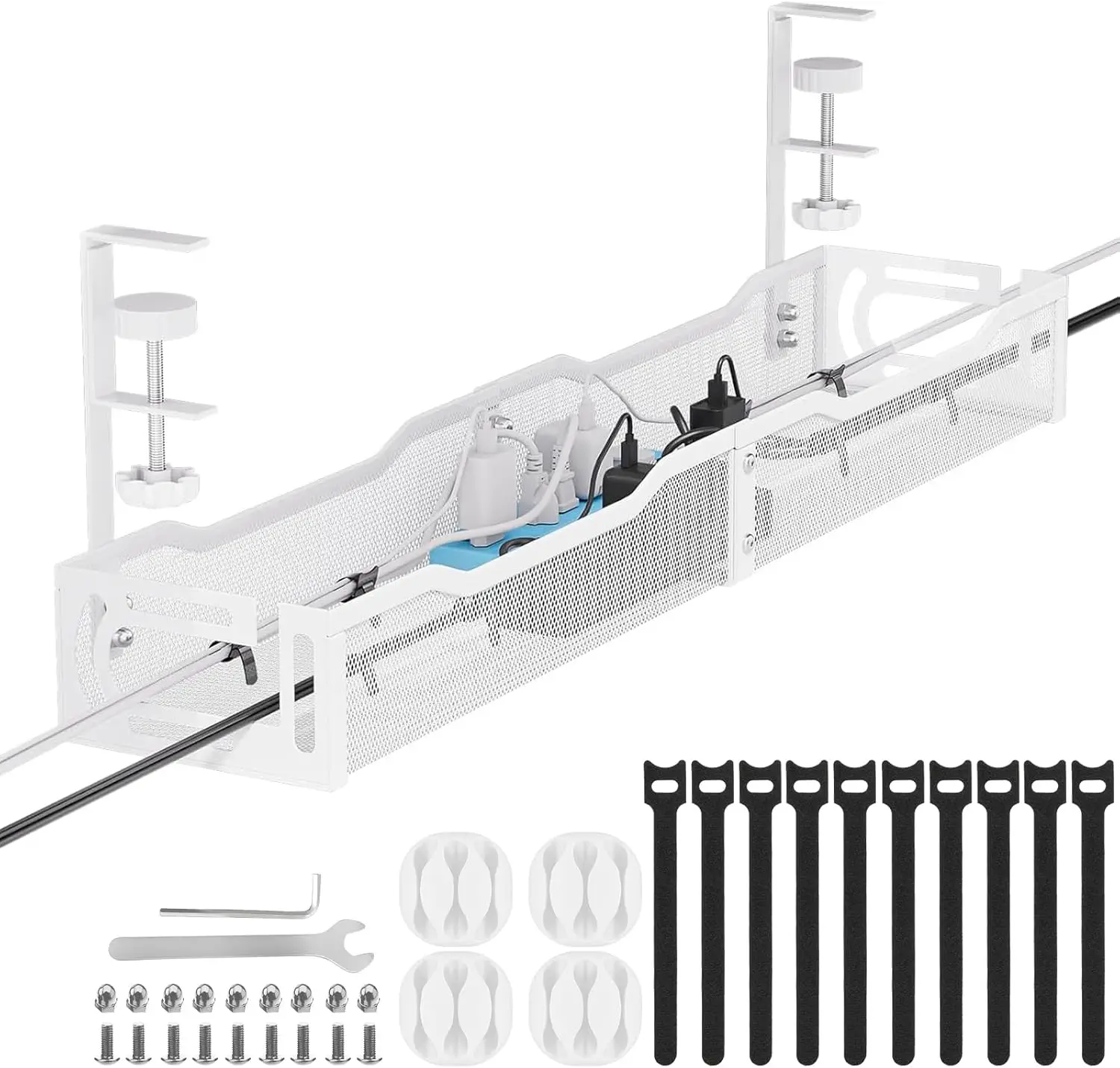 

Органайзер для кабелей под столом 25 дюймов, металлический, без сверления, с зажимом, для стоячего стола, для домашнего офиса, белый