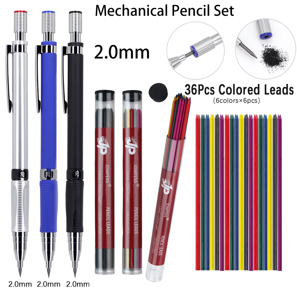 

High-quality 2.0mm Mechanical Pencil Set with 1box of 36Leads,Automatic Pencil Sketch Painting Office Writing Stationery Supply