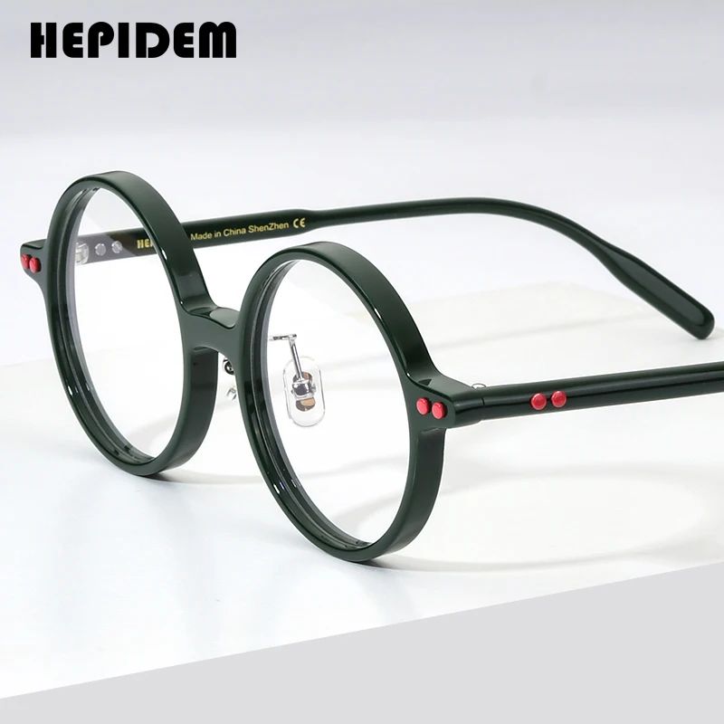 hepidem-アセテート眼鏡フレーム男性ブランドデザイナーラウンド女性オタクメガネ日本製手作り眼鏡ヴィンテージ眼鏡-9158