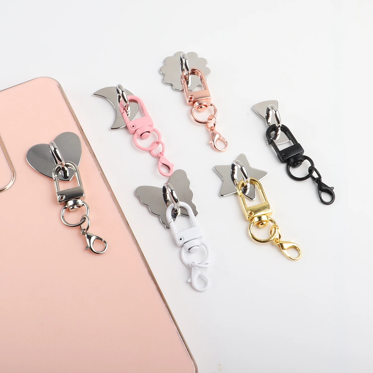 Funda de teléfono adhesiva 3 en 1, bolsa de Metal con diseño de amor, estrella, Luna, mariposa, flor, accesorios de Hardware, cordón de decoración hecho a mano