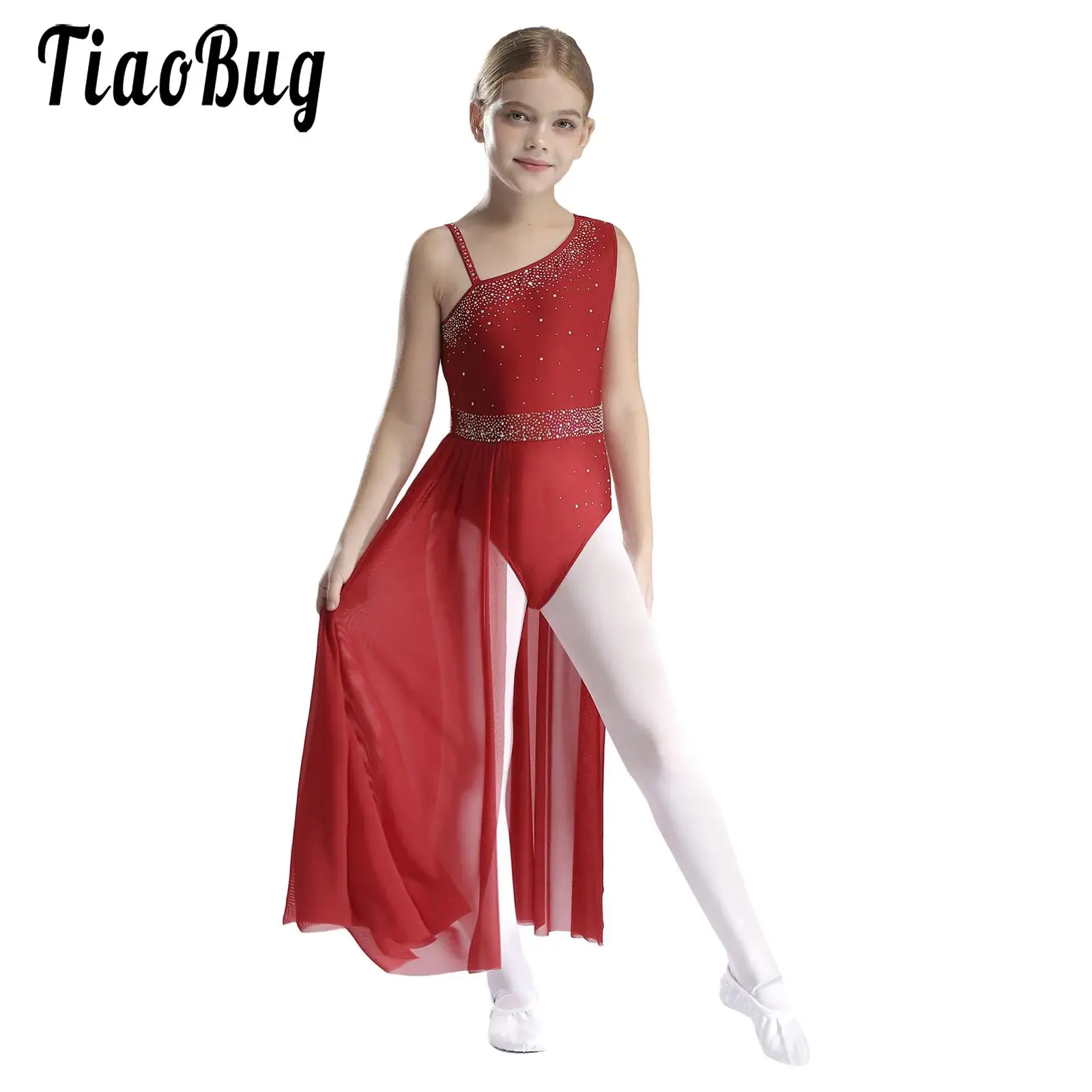 

Girls Lyrical Dance Dress Ballet Gymnastics Leotard with Chiffon Skirted Figure Skating Dance Long Dress Performance Costumes