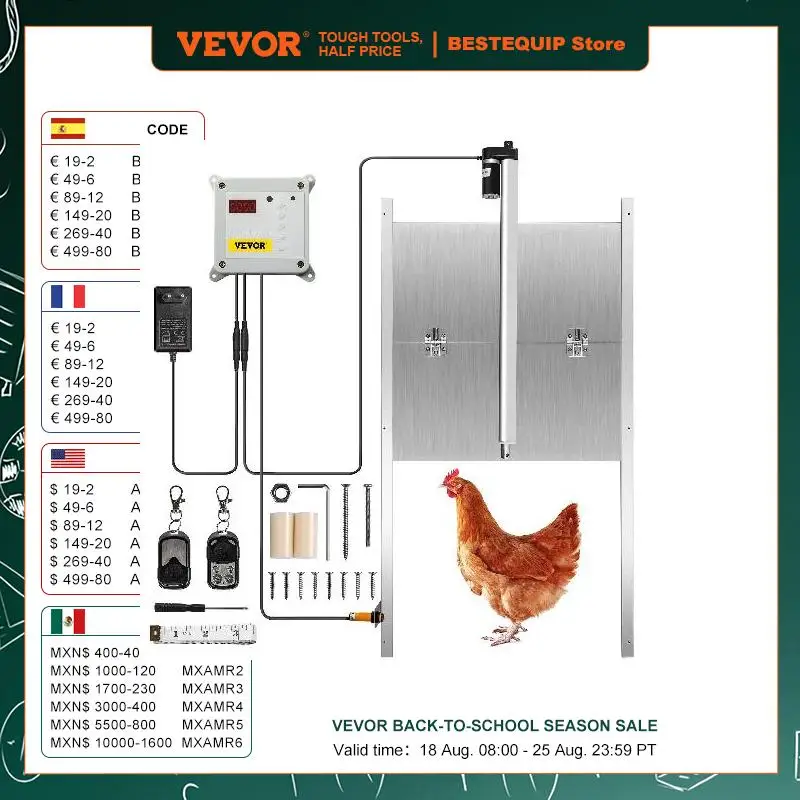 VEVOR Automatic Chicken Coop Door Timer and Light Sensor Chicken Opener 12V 66W  Electric Poultry Door Kit with Infrared Sensor