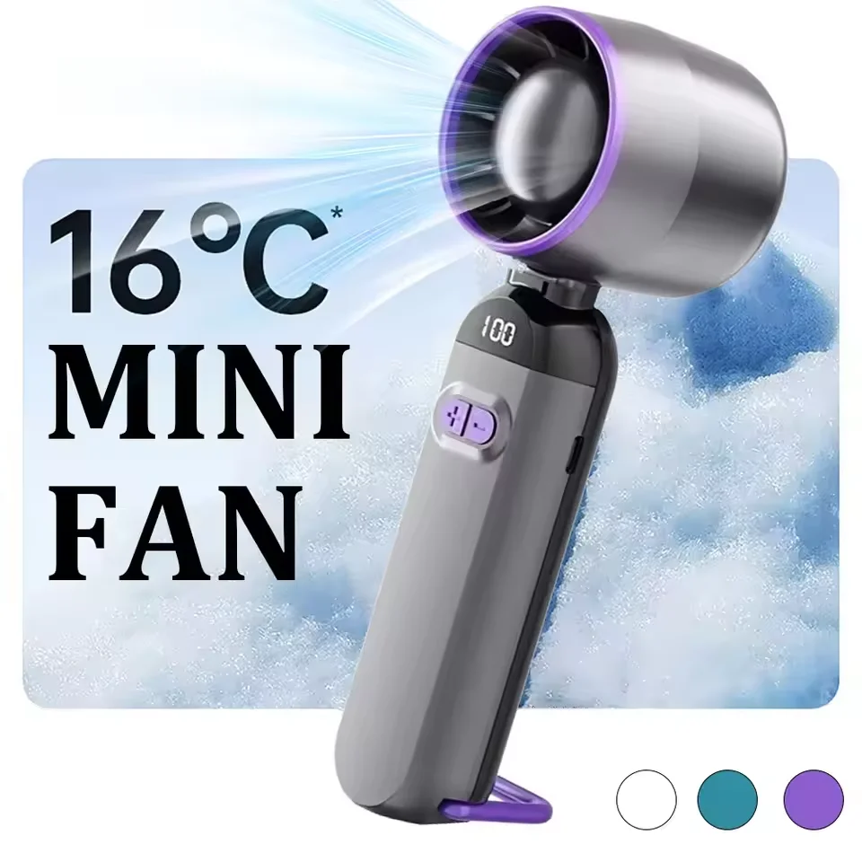 

Handheld Turbo Fan LED Digital Display High-Speed Mini Folding Fan USB Rechargeable Portable Neck Hanging Fan for Outdoor Office