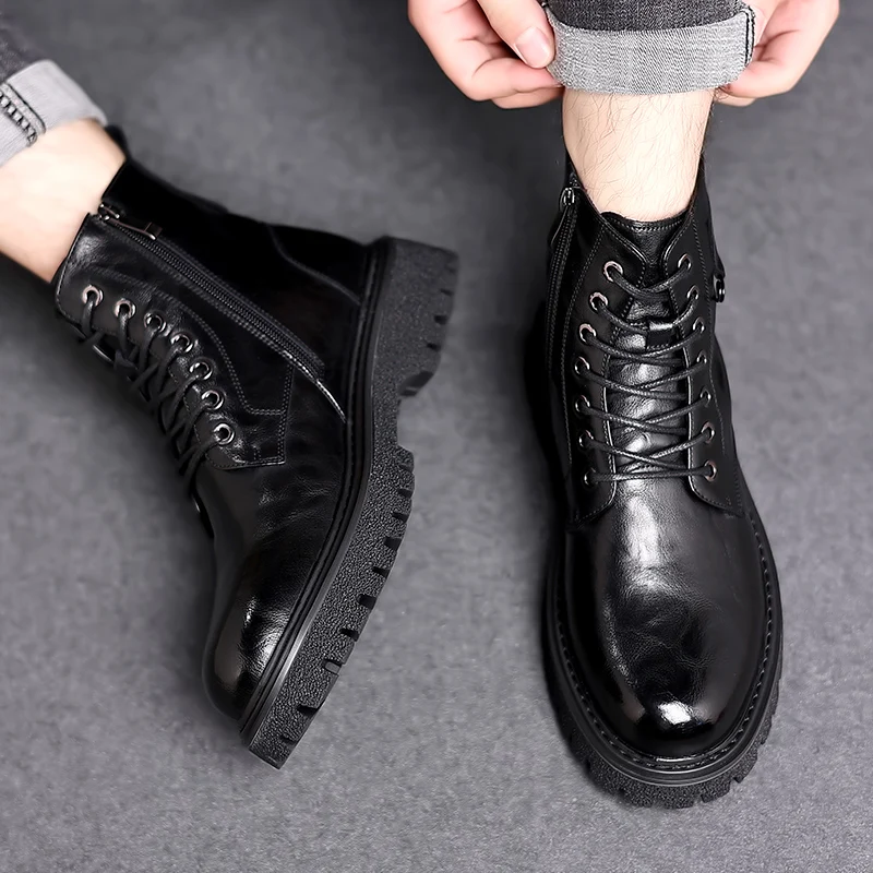 Winter Boots for Men Fashion Platform Footwear Classics Leather Shoes Retro Work Safety Men Boots Casual Comfortable Warm Shoes