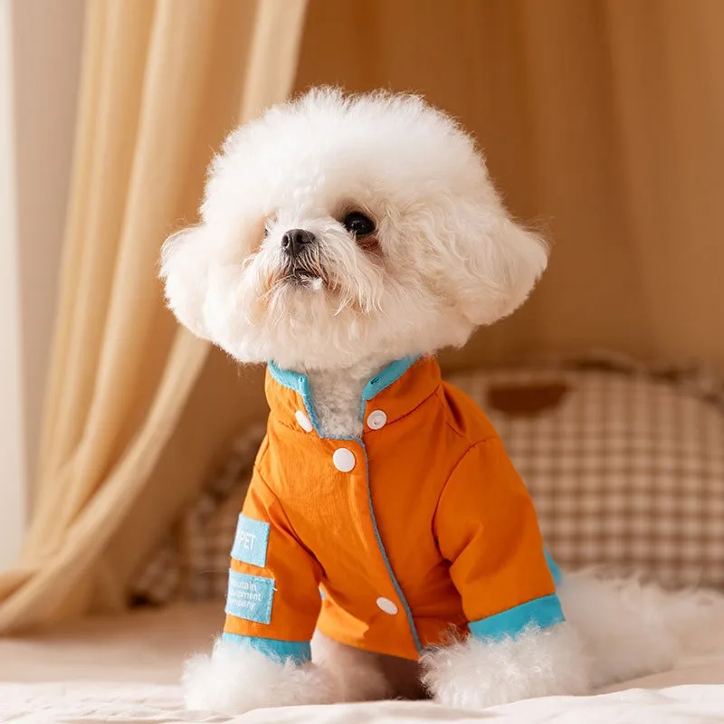 Small Dog Outdoor Clothes Teddy Colour-Blocked Padded Jacket Autumn/Winter Warmth Pet Two-Piece Coat Pet Supplies