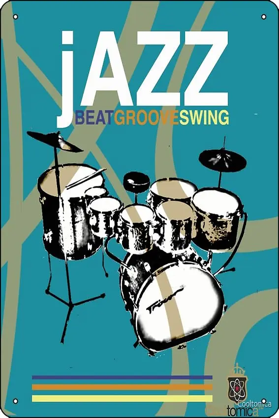 Jazz Drums Photographic Print Funny Metal Tin Sign for Home Kitchen Bar Room Garage Decor