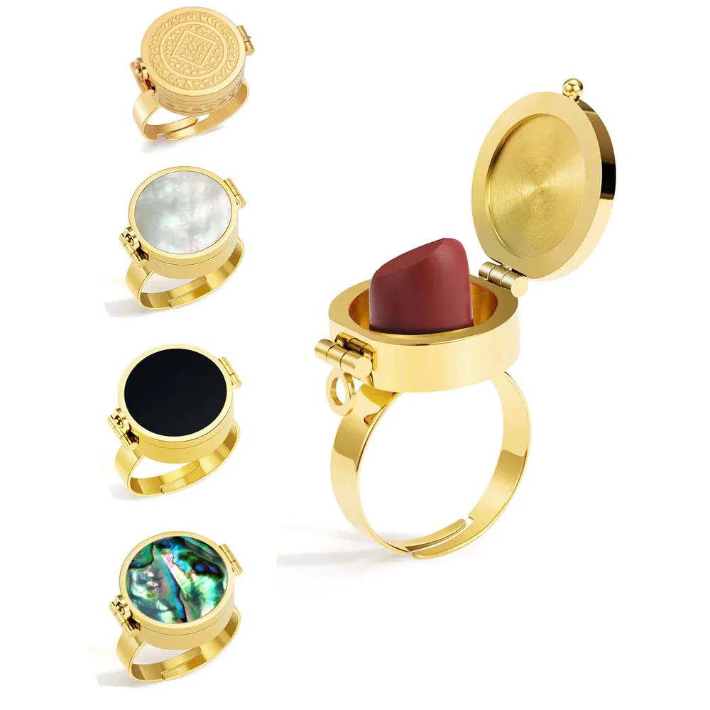 Einzigartiger Versteckter Lippenstift-Ring aus Edelstahl für Damen 18K Wasserfester Lippenbalsam-Halter-Ring Party Alltags-Schmuck Kreatives Geschenk – Detail 7