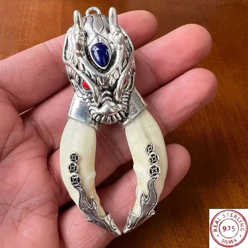 

S925 Tibetan Silver Wolf Tooth Necklace, War Wolf Style Fashionable Unisex Jewelry