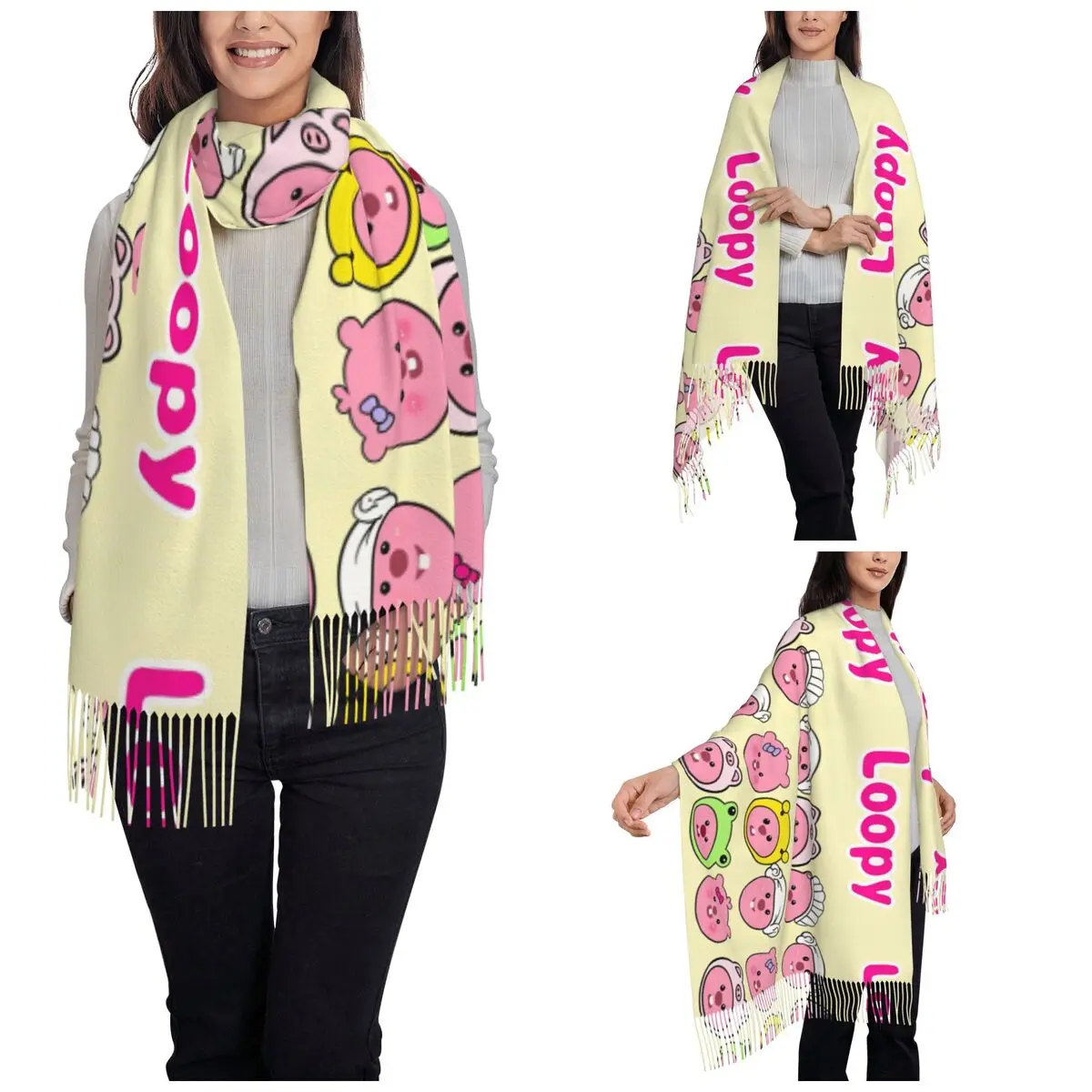 Zanmang Loopy Cartoon Cosplay Shawls Wraps Womens Winter Large Long Scarf Cute Kawaii Pashmina Tassel Scarves