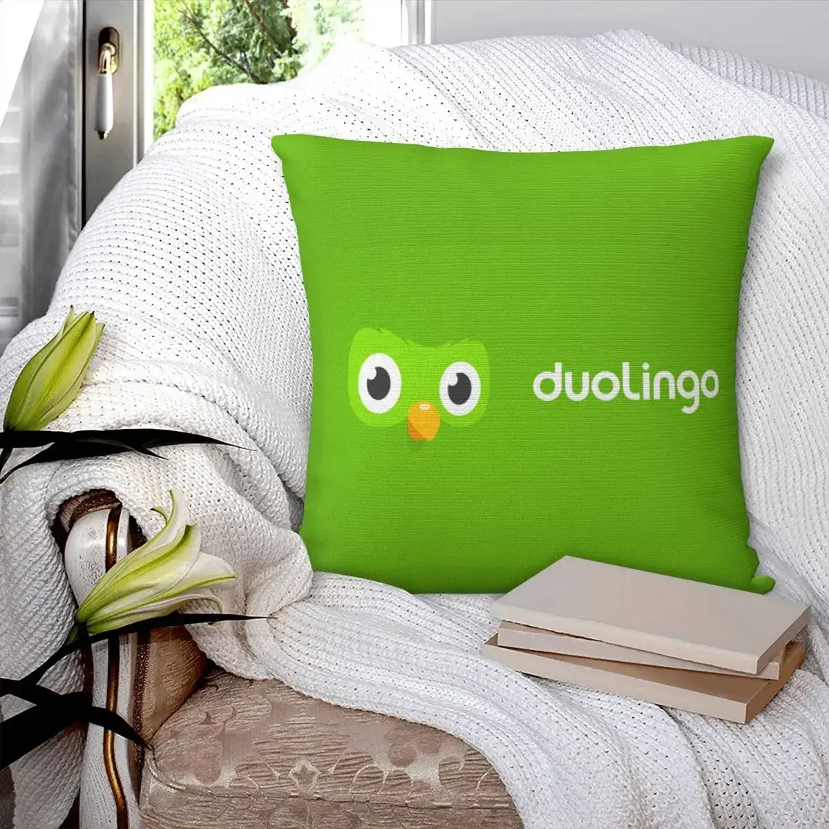 Duolingo Owl Duo Square Pillowcase Pillow Cover Polyester Cushion Zip Decorative Comfort Throw Pillow for Home Living Room