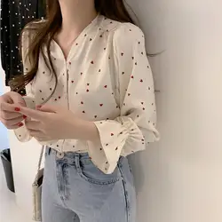 Woman's Clothing Elegant Chic Niche Slim Floral Preppy Style Cute Sweet Youth Lively Trend Casual Korean Fashion V-neck Chiffon