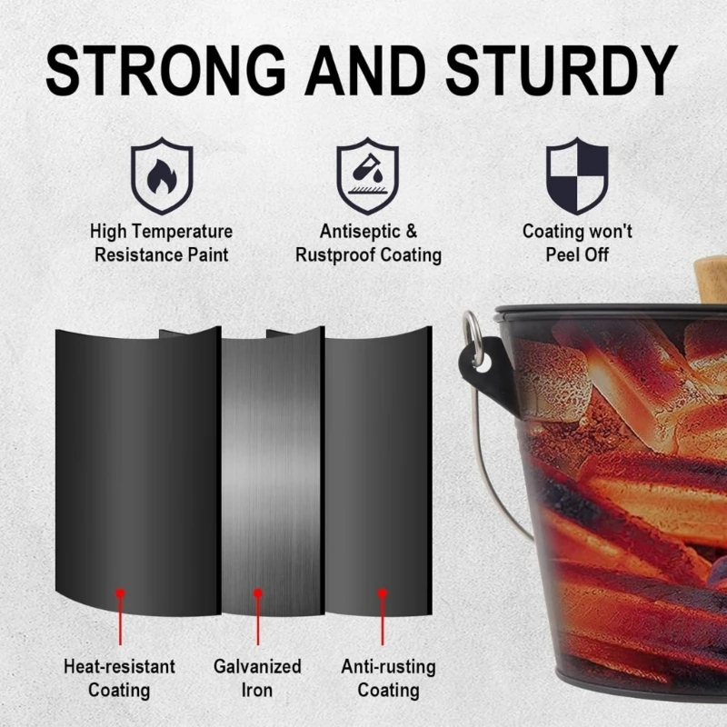 حاوية دلو رماد مقاومة للحريق مع مجرفة وفرشاة مقاومة للحرارة