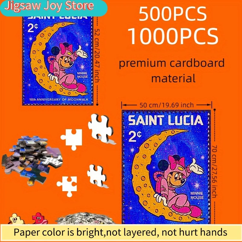 500/Disney  DIY Paper Puzzle, Minnie Astronaut Moon Theme, Thickened White Card Material, Suitable for Interactive Puzzles, Ed
