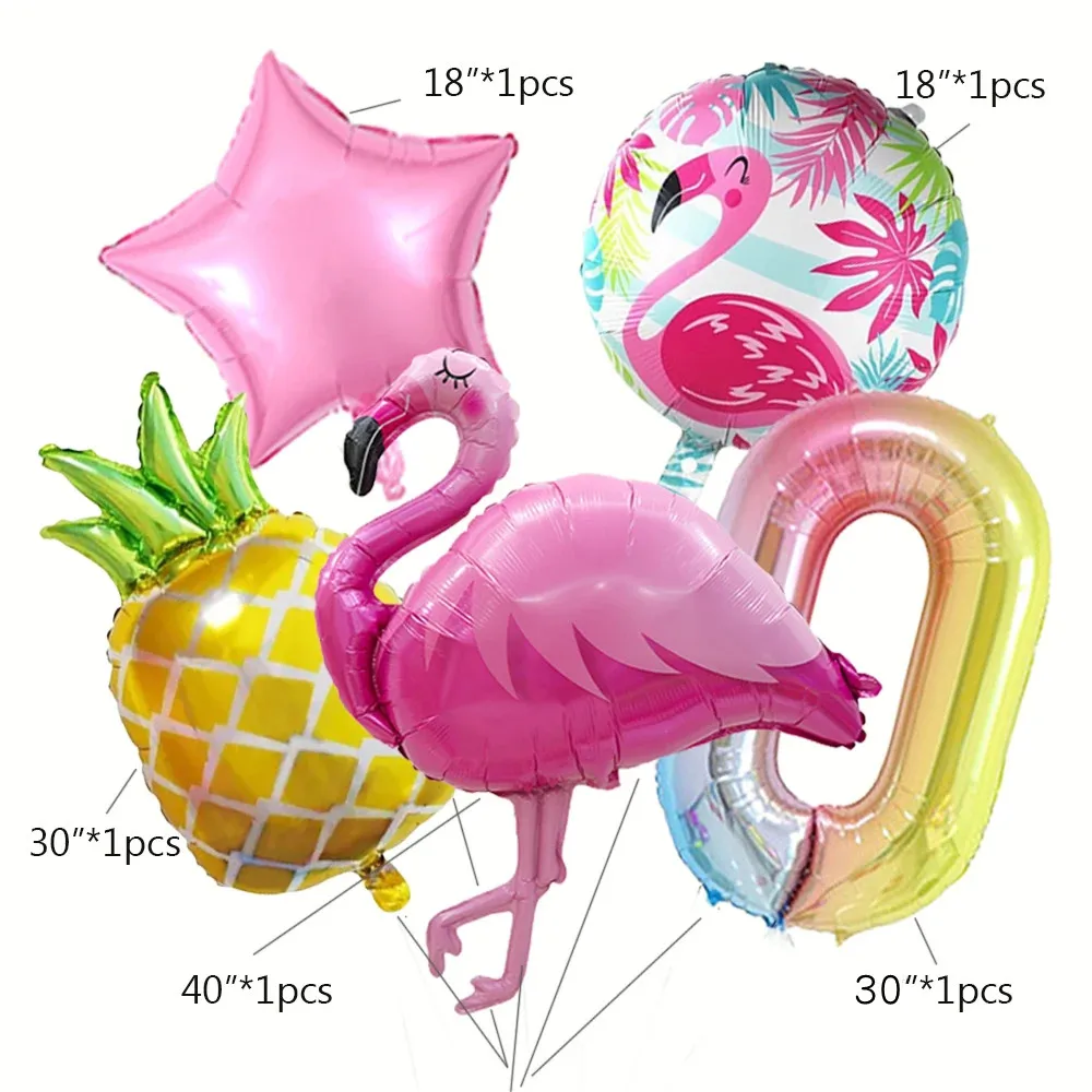 Tropischer Flamingo Ananas Folienballon Set 30 Zoll 0-9 Bunte Zahlenballons Mädchen Geburtstag Hawaii Party Babyparty Dekor – Detail 2