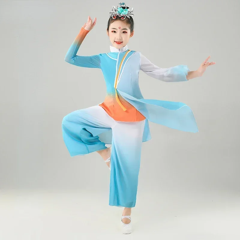 

Elegant Yangko National Costumes Child Chinese Style Hanfu Classical Dance Costumes Fan Dance Yangko Dance Performance Clothing