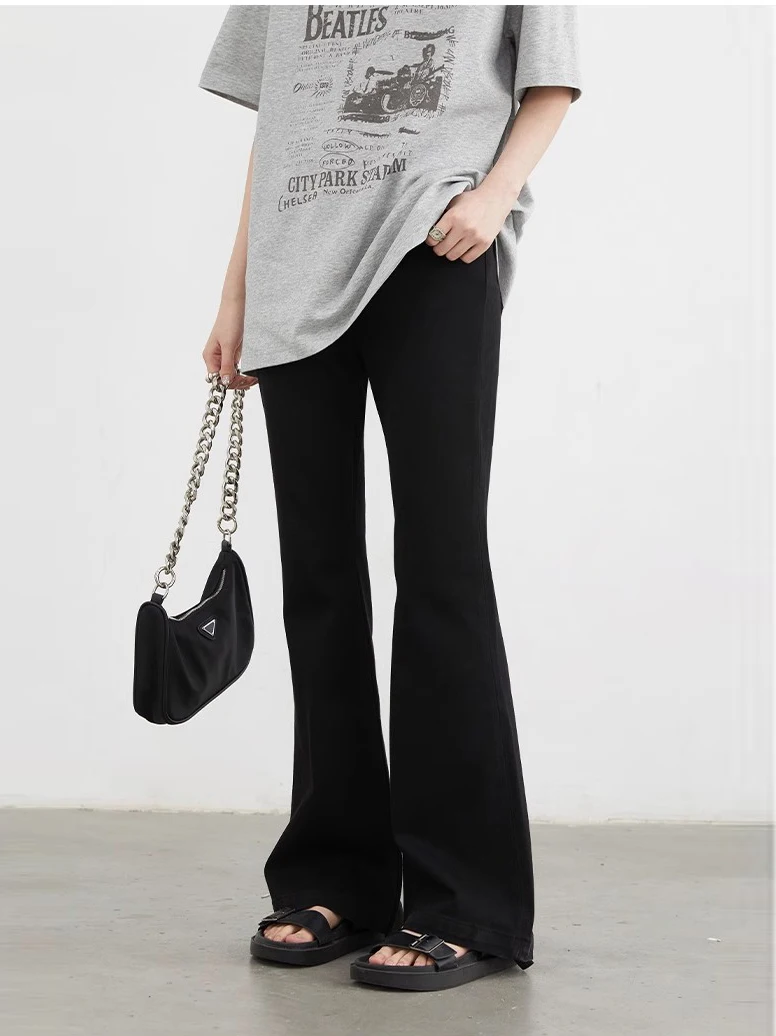 CHIC VEN جينز نسائي أسود جديد عالي الخصر مطاطا سليم صالح متوهج حدوة الحصان كامل الدينيم السراويل النسائية صيف 2025 #5