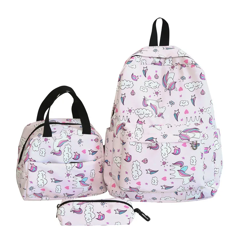 Backpack Child Bookbag Cartoon Printed Girl Primary Student Versatile Large Capacity Kids Junior Casual Hand School Bag 3pcs/Set