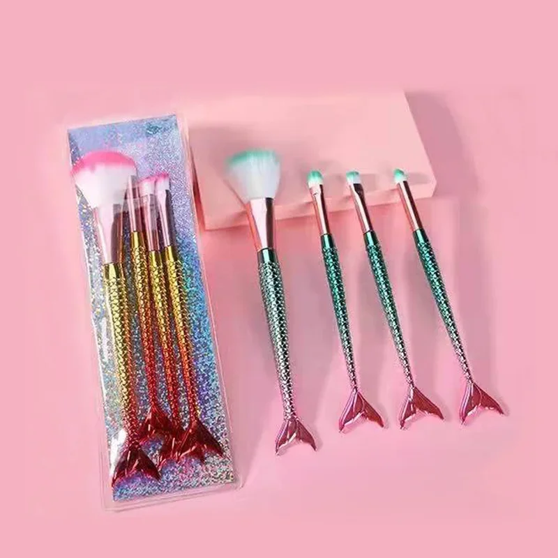 4 stücke Professionelle Meerjungfrau Make-Up Pinsel Set Lidschatten Eyeliner Hohe Qualität Schönheit Make-Up Pinsel Werkzeuge Augenbraue Schönheit Tools Kit