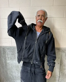 אמריקאי כהה רטרו רוכסן רוכסן סווטשירט גברים ונשים מגוון מודפס זוג גבוה רחוב מעיל hikyuu Y2k סווטשירט