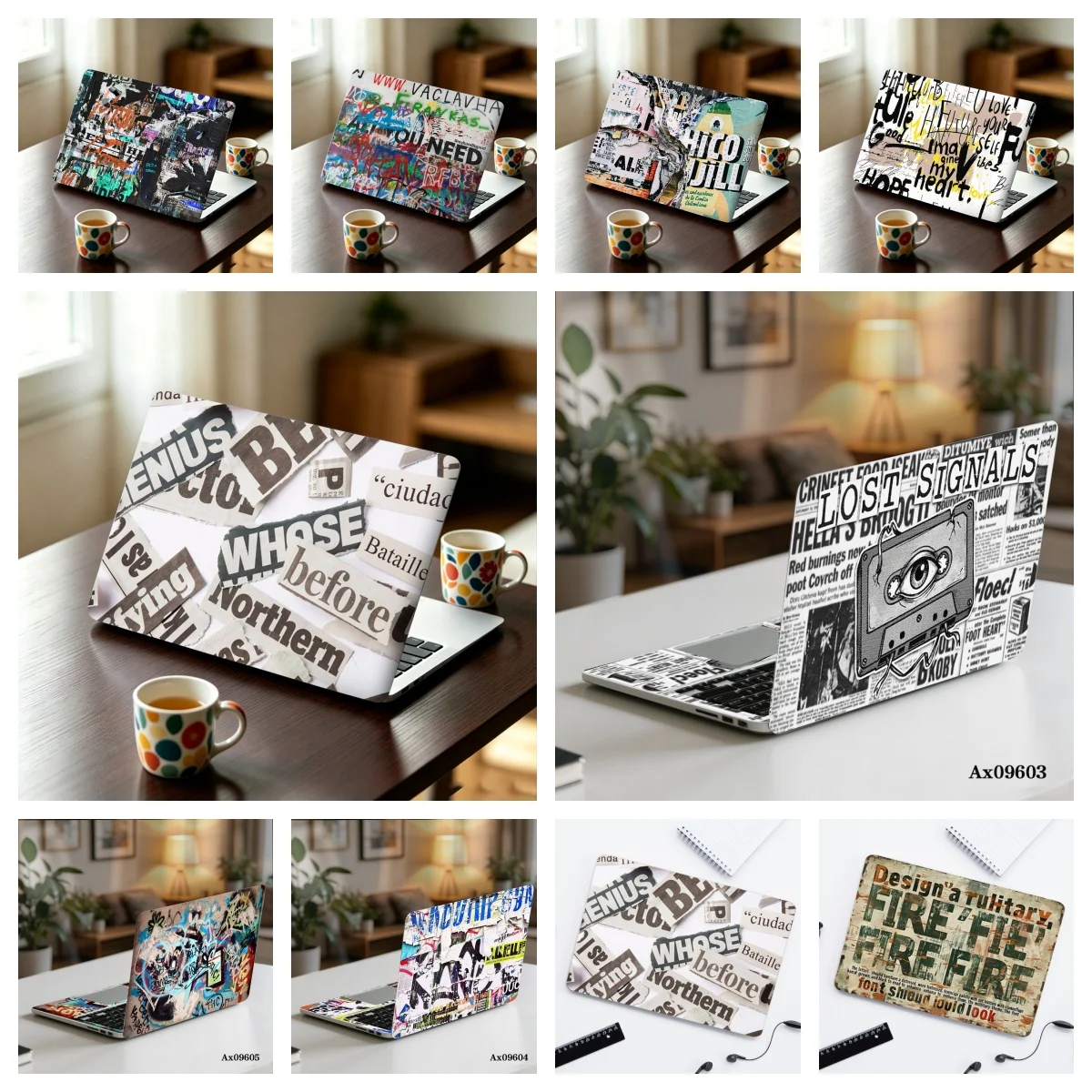 2 Pcs/pack Vintage Newspaper Collage Laptop Skin Stickers Self‑Adhesive Protective for 13‑17 Inch Laptop Sticker Decoration