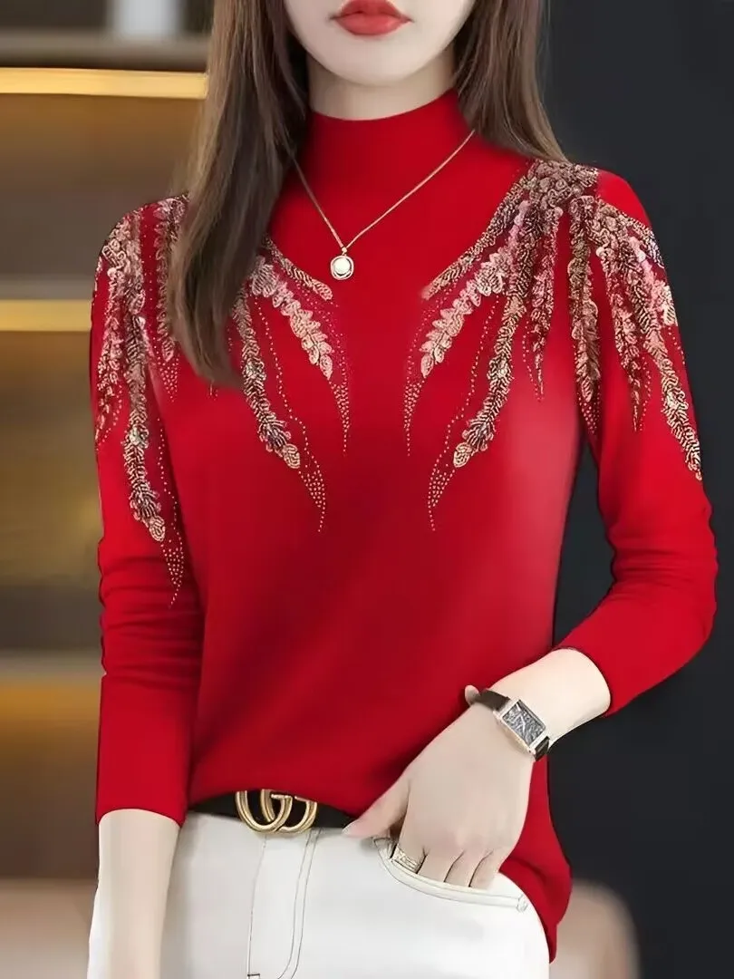 Duży Rozmiar Nowa Damska Długa Koszulka T-shirt Wiosna 2026 Przeciwstarzeniowa Zakrywająca Brzuch Elegancka Moda Do Pracy Etniczna Uniwersalna...