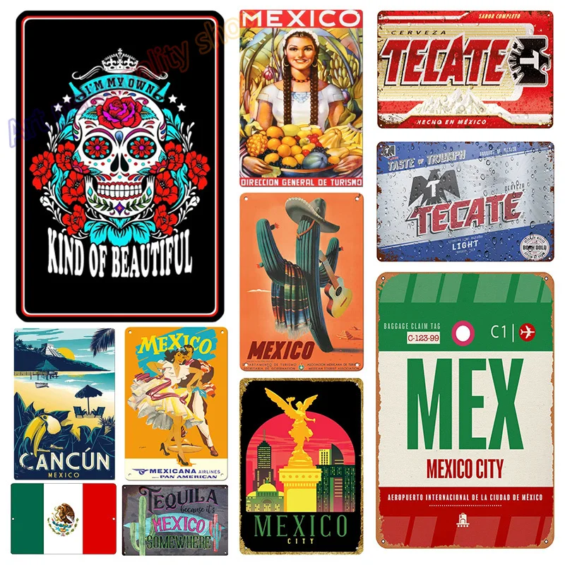 Vintage Mexico Lady with Fruit Tin Sign Mexican Metal Metal Wall Plate for Man Cave Home Bar Garage Restaurant 8x12 Inch