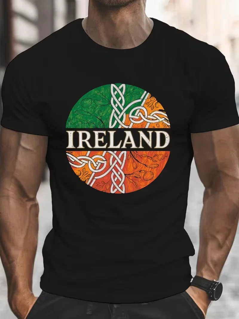 Big & Tall Men's Summer T-Shirt - Casual Crew Neck with Unique Irish Celtic Knot Design Polyester, Machine Washable, PLUS SIZE