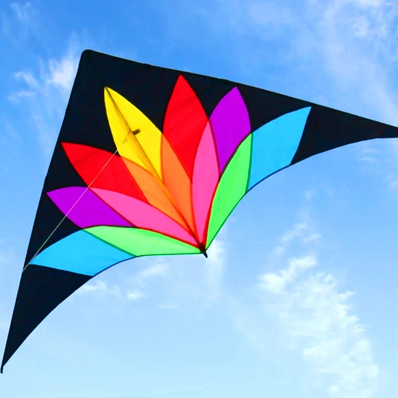 free shipping 2m large rainbow delta kite with 10m tails flying line kids kites factory delta kites wind sock flag wind kites