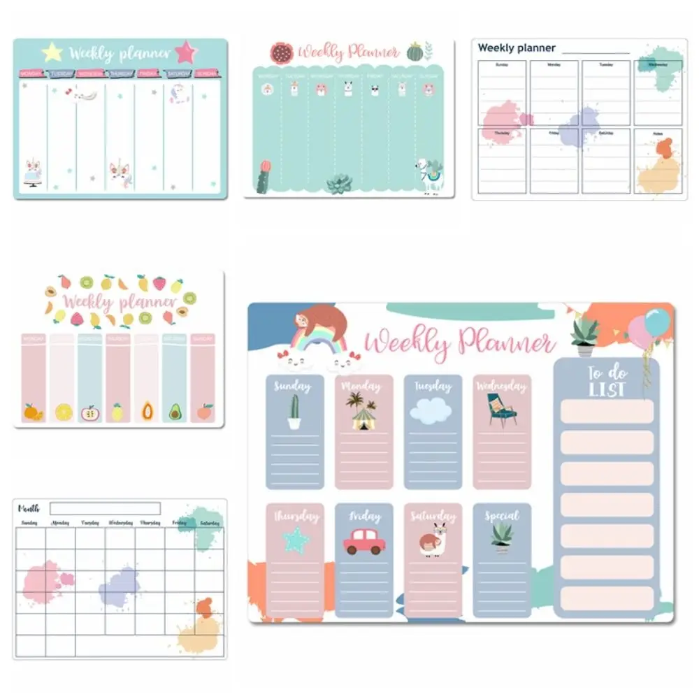 Cartoon Week Daily Planner Magnetic Planner Sticker Grocery List Plan Notepad Magnetic Fridge Sticker Whiteboard Work Plan Home