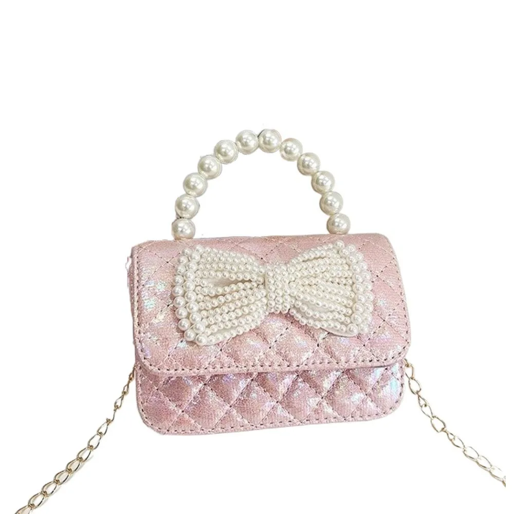

Simple PU Leather Pearl Handbag Korean Style Solid Color Bow Crossbody Bag Shoulder Bag Mini Children Coin Purse Storage phone