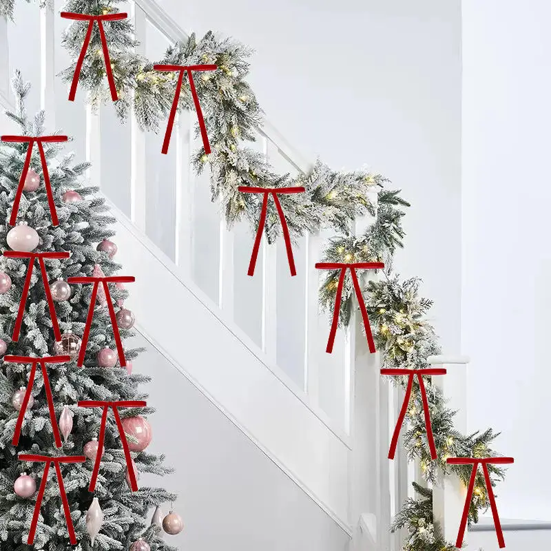 10-Samtschleifen für Weihnachtsbäume – als ländliche Geschenkschleifen für die Weihnachtsdekoration, Outdoor- und Innenanlässe