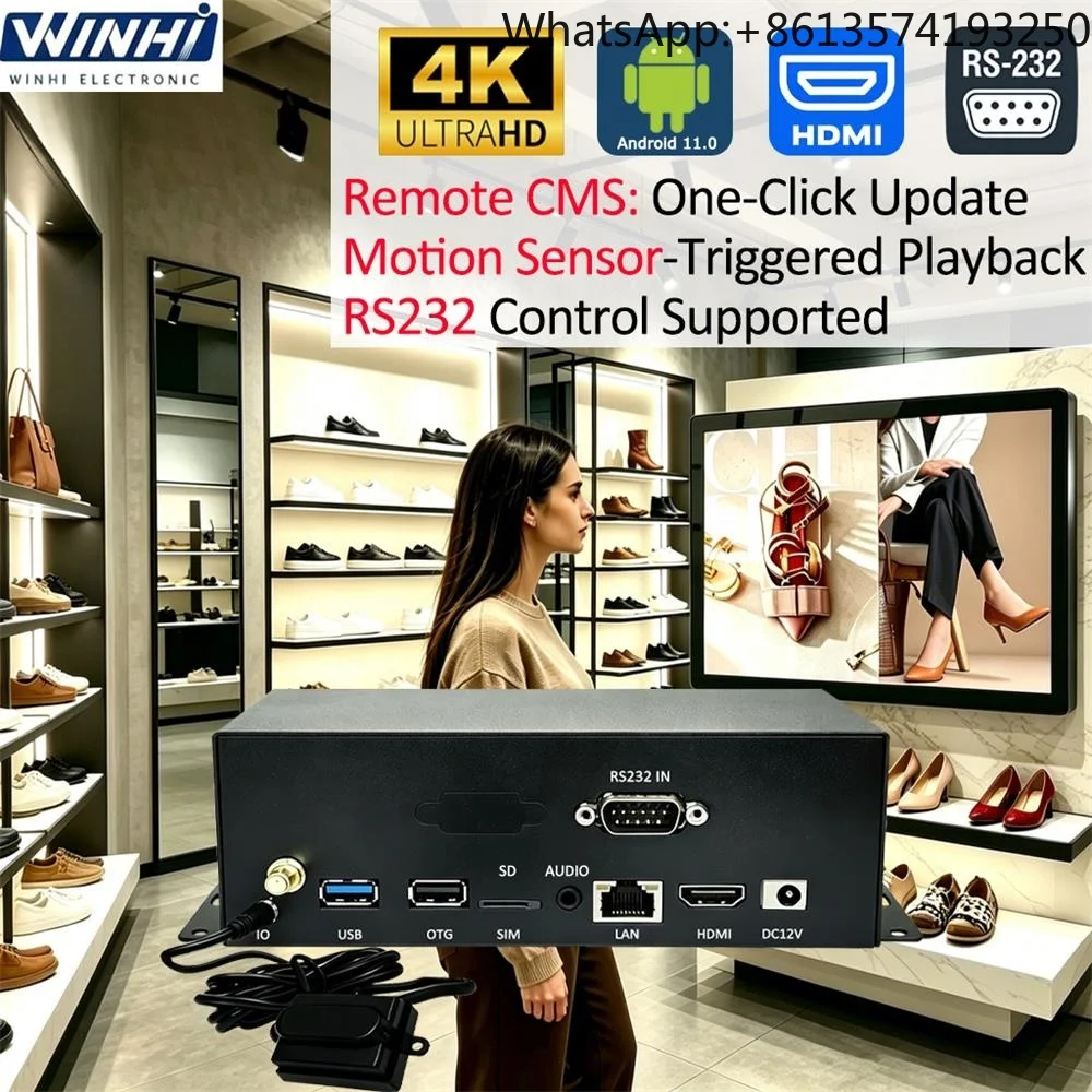 New 4K UHD TV Box Android 11.0 Digital Signage Cloud Terminal Display Advertising H.265/H. 264/VP8 Decoding Network Media Player