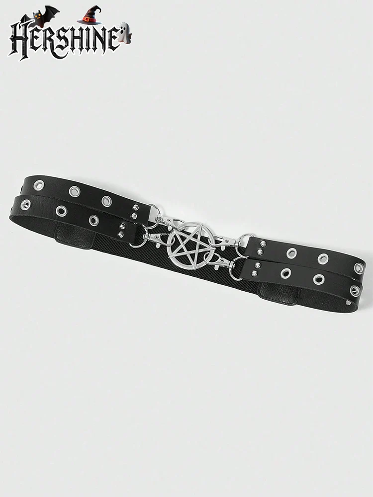 غطاء خصر نسائي من HERSHINE قطعة واحدة مجوفة باللون الأسود على شكل نجمة خماسية Y2K إكسسوار للهالوين على الطراز القوطي الداكن