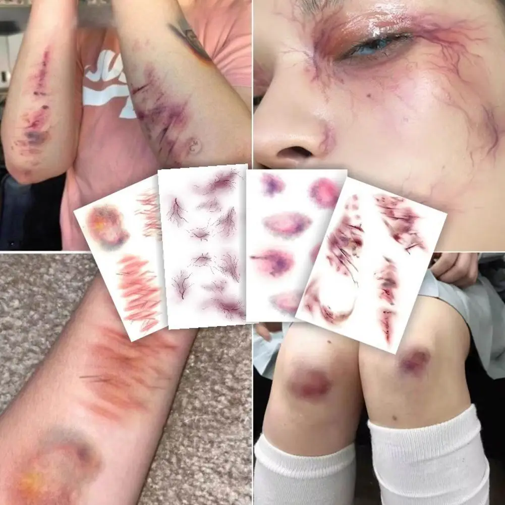 Halloween Simulated Scar Temporary Tattoos Waterproof Wound Bruising Tattoo Stickers Lasting Cosplay Fake Tattoo