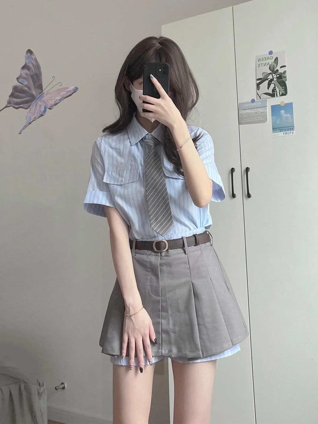 

Korean Style Sweet Milk Shirt Short Skirt Fashion Set College Style Ootd First Love Pure Summer Outfit High Waist Shorts