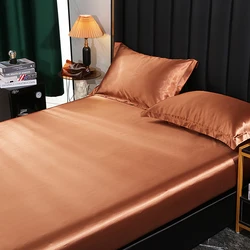 Fitted Sheet High-End Mattress Cover Solid Color Luxury Satin Fit Sheet Elastic Band Bed Sheet Double Queen Size Bedsheet