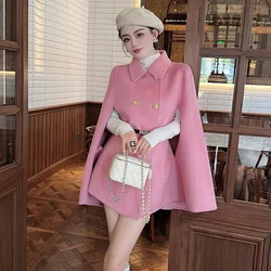 New Cloak Loose Double-sided Wool Coat Women Mid-length Lapel Double-breasted Sleeveless Wool Jacket A-line Tide Autumn Winter