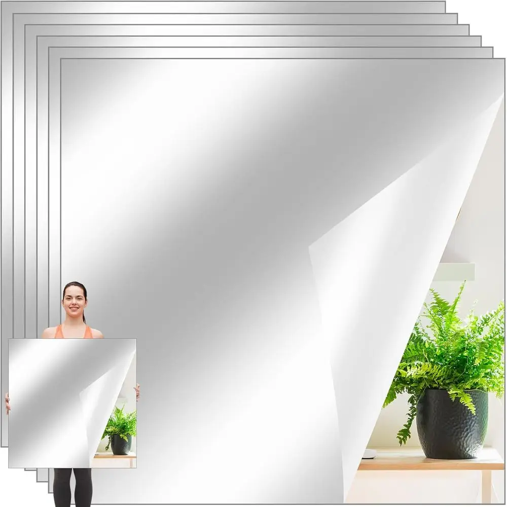 

6 Pcs Home Gym Mirr24'' x 24'' Acrylic Wall Mirror Tiles Sheets 2mm Thick Sel AdhesivlWall Mounted Decor or Workout Bedroom Ceil