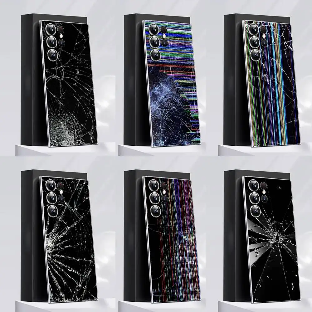 

Glitch Chipped Crack Texture Phone Case For Samsung S24,30,21,22,23,20 FE,lite,PIus,Ultra,5G,Note,9,10 Transparent Cover