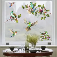 1Pc Watercolor Simulation Bird Branches Window Stickers Removable for Bedroom Living Room Decor Foyer Home Decoration Wall Decal
