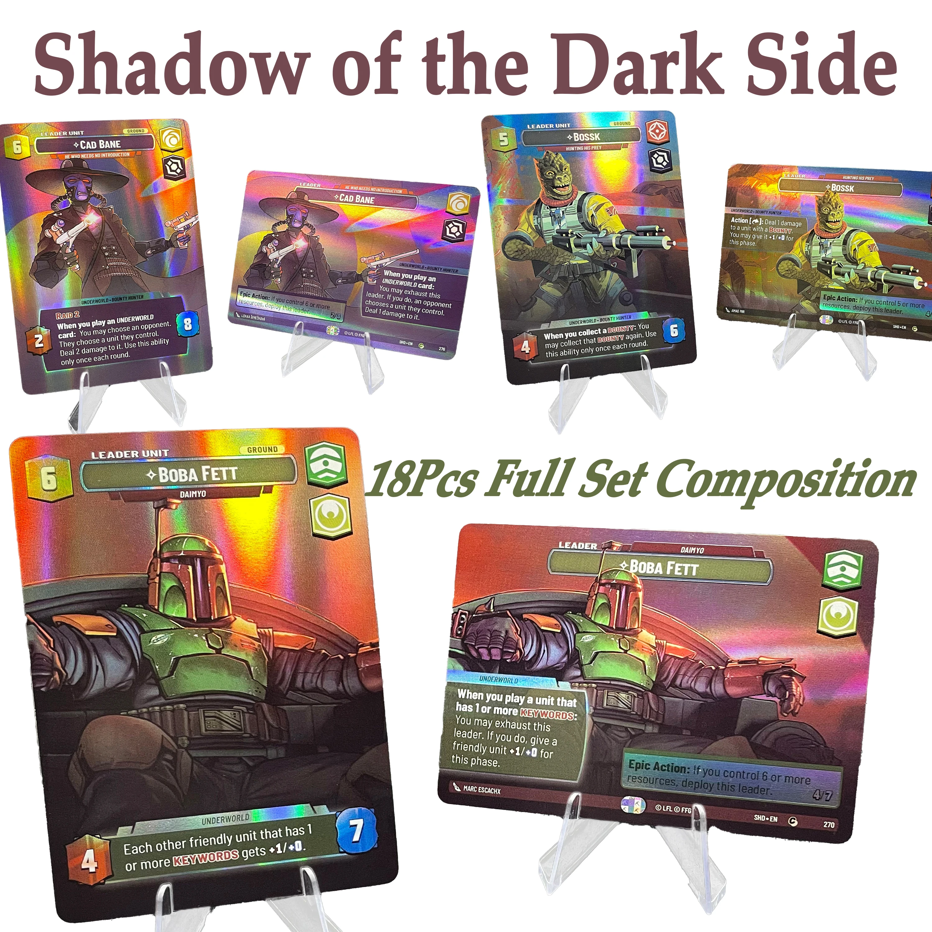 SWUDB SHD Shadow of the Dark Side 18 Piece Full Leader Set Dual Side Unique Art High Quality Holo Foil TCG Proxy Cards