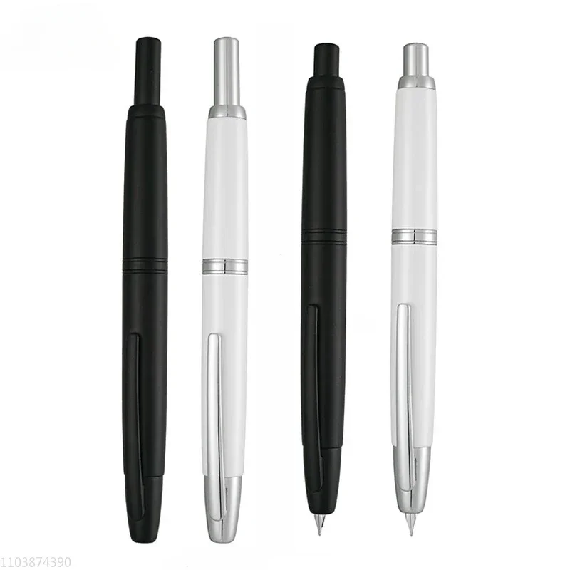 

New JINHAO 10 Press Black Metal Fountain Pen Retractable EF/F 0.38/0.5mm Nib Writing White Ink Pen with Converter for Students