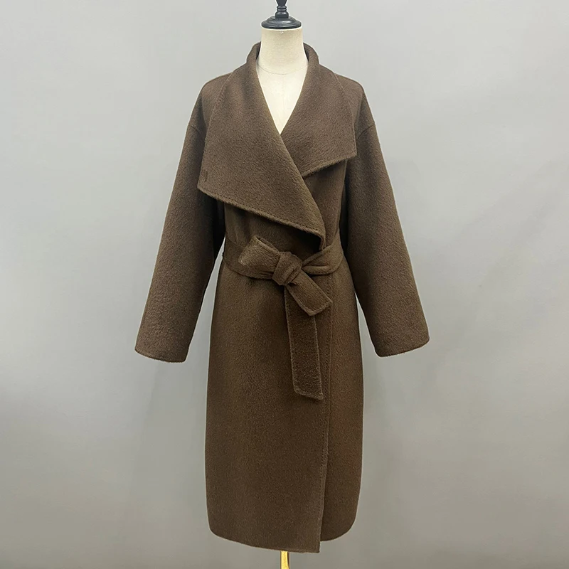 2024 Elegant Camel Wool Coat New Arrival Women's Autumn Winter Thick Cashmere Trench Coat